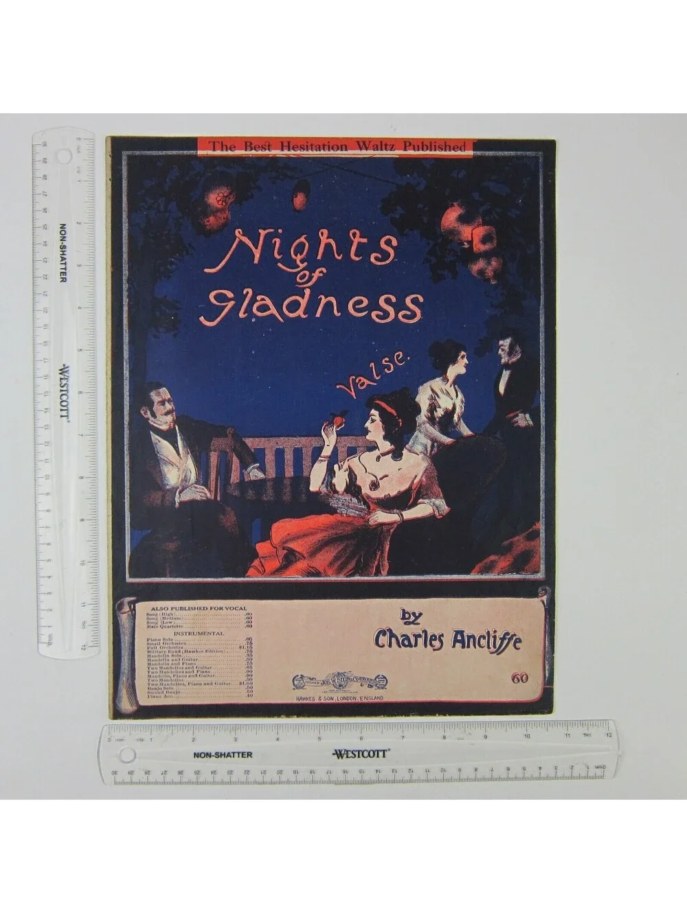 Sheet Music Nights of Gladness Valse Piano Charles Antcliffe Antique 1912